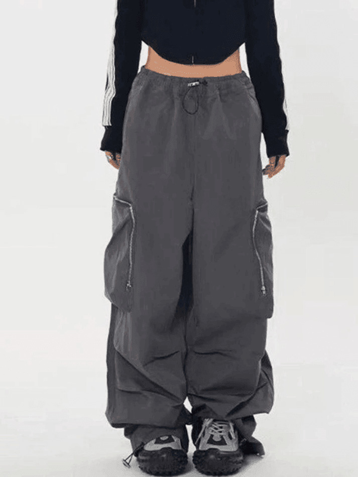 Y2K Aesthetic Ruched Cargo Pants with Zip Pocket - Coquette Grunge Style for Women Y2K Aesthetic Ruched Cargo Pants with Zip Pocket - Coquette Grunge Style for Women