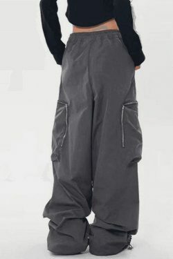 Y2K Aesthetic Ruched Cargo Pants with Zip Pocket - Coquette Grunge Style for Women