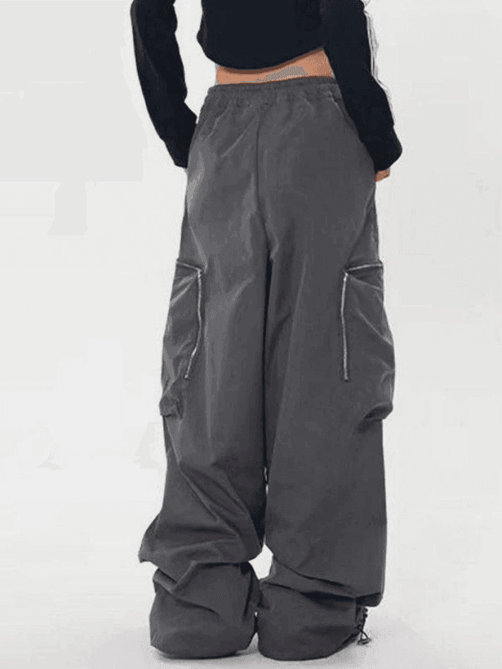 Y2K Aesthetic Ruched Cargo Pants with Zip Pocket - Coquette Grunge Style for Women Y2K Aesthetic Ruched Cargo Pants with Zip Pocket - Coquette Grunge Style for Women