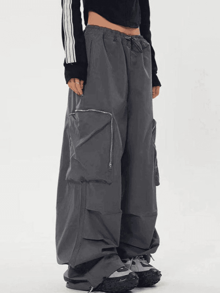 Y2K Aesthetic Ruched Cargo Pants with Zip Pocket - Coquette Grunge Style for Women Y2K Aesthetic Ruched Cargo Pants with Zip Pocket - Coquette Grunge Style for Women