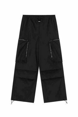 Y2K Aesthetic Ruched Cargo Pants with Zip Pocket - Coquette Grunge Style for Women