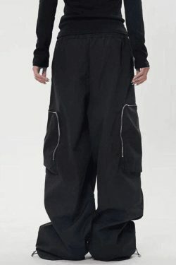 Y2K Aesthetic Ruched Cargo Pants with Zip Pocket - Coquette Grunge Style for Women
