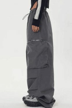 Y2K Aesthetic Ruched Cargo Pants with Zip Pocket - Coquette Grunge Style for Women