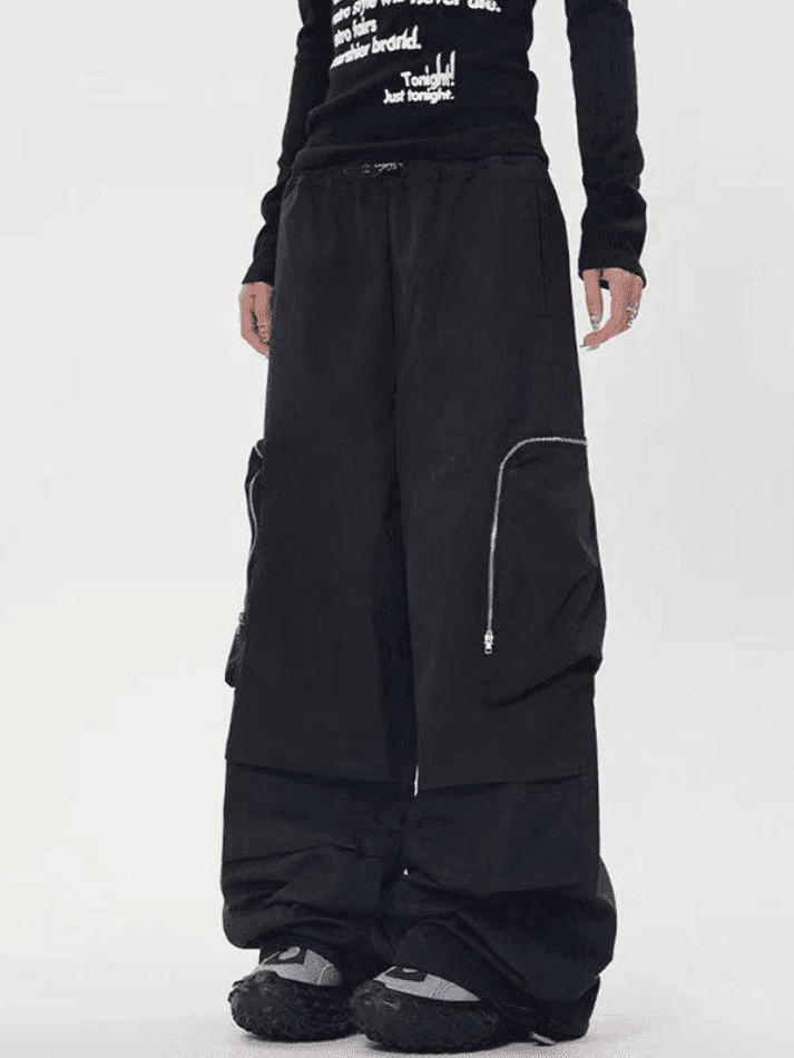 Y2K Aesthetic Ruched Cargo Pants with Zip Pocket - Coquette Grunge Style for Women Y2K Aesthetic Ruched Cargo Pants with Zip Pocket - Coquette Grunge Style for Women