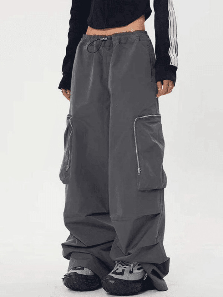 Y2K Aesthetic Ruched Cargo Pants with Zip Pocket - Coquette Grunge Style for Women Y2K Aesthetic Ruched Cargo Pants with Zip Pocket - Coquette Grunge Style for Women
