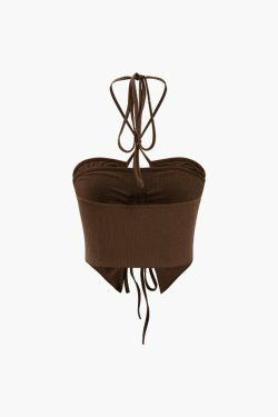 Y2K Aesthetic Ruched Drawstring Halter Neck Cami Top for Women - Coquette Style Grunge Fashion