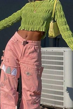 Y2K Aesthetic Ruched Flared Long Sleeve Tee for Women - Coquette & Grunge Style Fashion