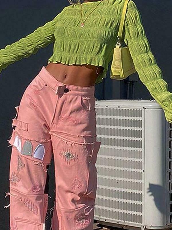 Y2K Aesthetic Ruched Flared Long Sleeve Tee for Women - Coquette & Grunge Style Fashion Y2K Aesthetic Ruched Flared Long Sleeve Tee for Women - Coquette & Grunge Style Fashion