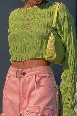 Y2K Aesthetic Ruched Flared Long Sleeve Tee for Women - Coquette & Grunge Style Fashion