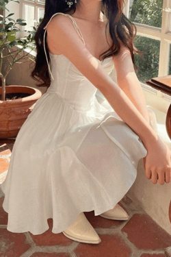 Y2K Aesthetic Ruched Mini Dress with Tie Straps - Coquette Style for Women's Fashion