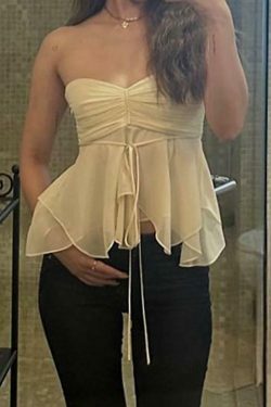 Y2K Aesthetic Ruched Tie-Front Tube Top for Women - Coquette Style Grunge Fashion