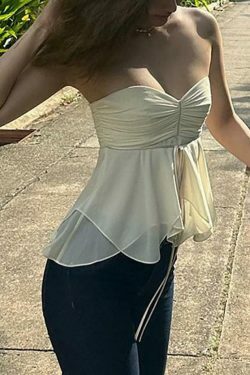 Y2K Aesthetic Ruched Tie-Front Tube Top for Women - Coquette Style Grunge Fashion