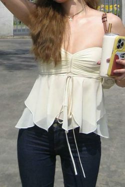 Y2K Aesthetic Ruched Tie-Front Tube Top for Women - Coquette Style Grunge Fashion