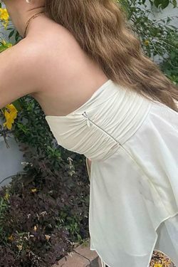 Y2K Aesthetic Ruched Tie-Front Tube Top for Women - Coquette Style Grunge Fashion