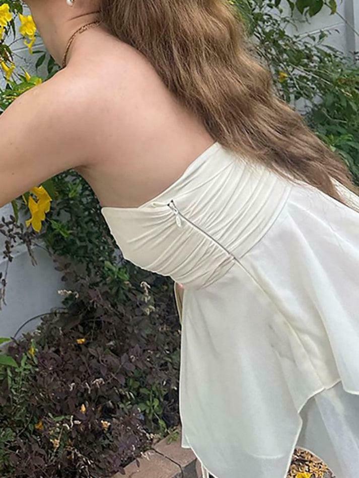 Y2K Aesthetic Ruched Tie-Front Tube Top for Women - Coquette Style Grunge Fashion Y2K Aesthetic Ruched Tie-Front Tube Top for Women - Coquette Style Grunge Fashion