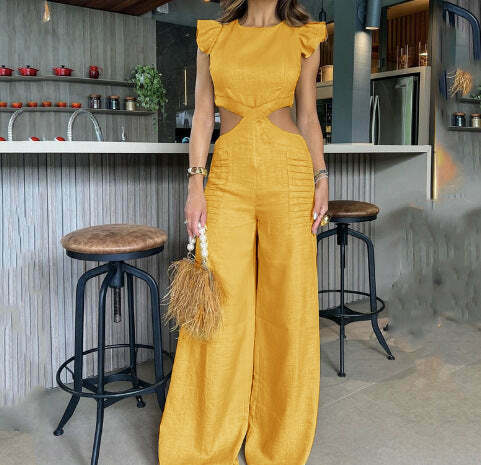 Y2K Aesthetic Ruffle Jumpsuit: Coquette Style Cargo Pants with Loose Fit for Women Y2K Aesthetic Ruffle Jumpsuit: Coquette Style Cargo Pants with Loose Fit for Women