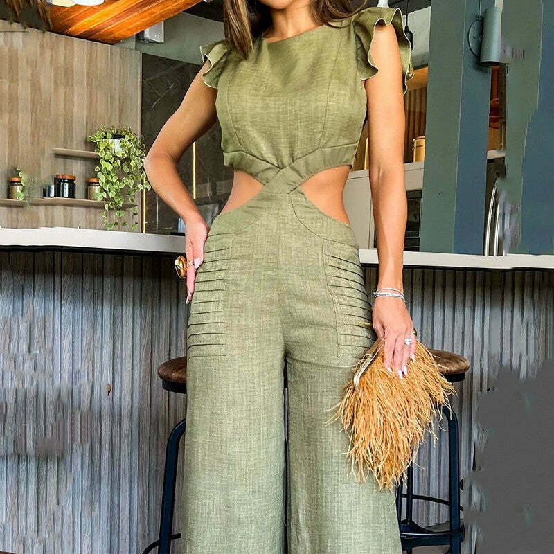 Y2K Aesthetic Ruffle Jumpsuit: Coquette Style Cargo Pants with Loose Fit for Women Y2K Aesthetic Ruffle Jumpsuit: Coquette Style Cargo Pants with Loose Fit for Women