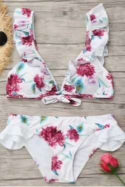 Y2K Aesthetic Ruffled Floral Swimsuit for Women - Coquette Style Grunge Fashion with a Chic Pl