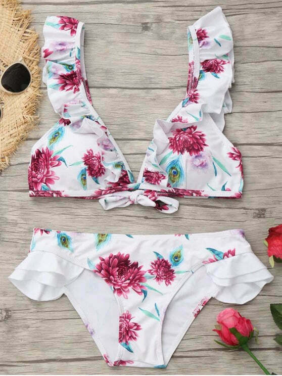 Y2K Aesthetic Ruffled Floral Swimsuit for Women - Coquette Style Grunge Fashion with a Chic Pl Y2K Aesthetic Ruffled Floral Swimsuit for Women - Coquette Style Grunge Fashion with a Chic Pl