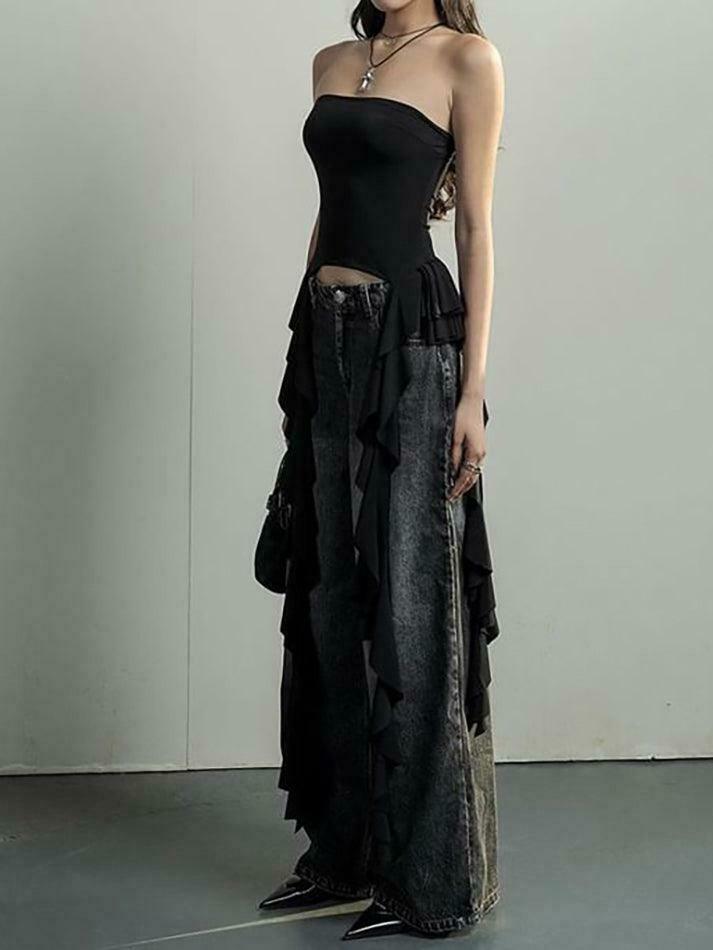 Y2K Aesthetic Ruffled Off Shoulder Tube Top for Women - Coquette Style Grunge Fashion Y2K Aesthetic Ruffled Off Shoulder Tube Top for Women - Coquette Style Grunge Fashion