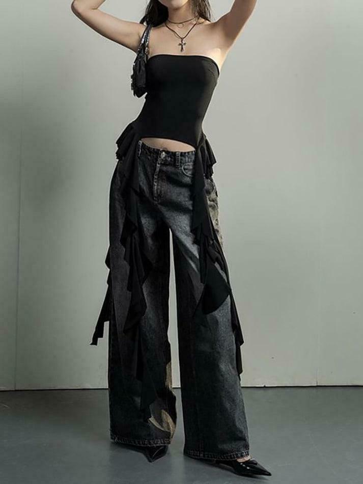 Y2K Aesthetic Ruffled Off Shoulder Tube Top for Women - Coquette Style Grunge Fashion Y2K Aesthetic Ruffled Off Shoulder Tube Top for Women - Coquette Style Grunge Fashion