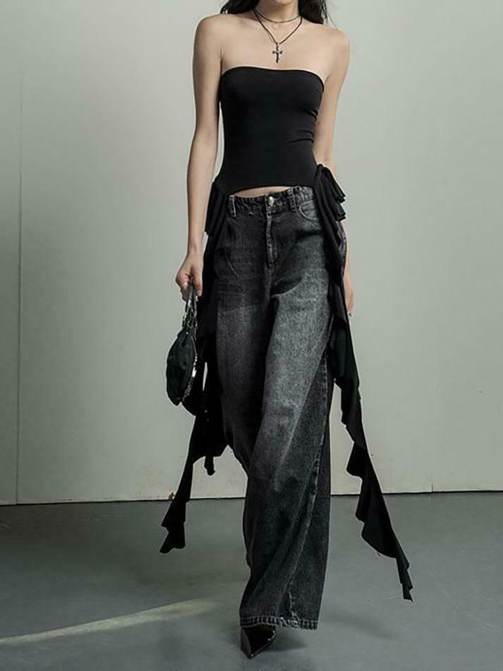 Y2K Aesthetic Ruffled Off Shoulder Tube Top for Women - Coquette Style Grunge Fashion Y2K Aesthetic Ruffled Off Shoulder Tube Top for Women - Coquette Style Grunge Fashion