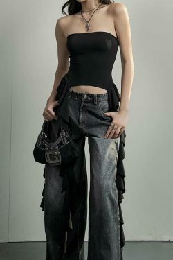 Y2K Aesthetic Ruffled Off Shoulder Tube Top for Women - Coquette Style Grunge Fashion