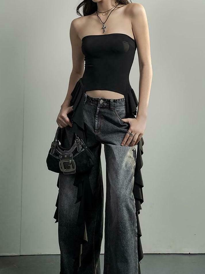 Y2K Aesthetic Ruffled Off Shoulder Tube Top for Women - Coquette Style Grunge Fashion Y2K Aesthetic Ruffled Off Shoulder Tube Top for Women - Coquette Style Grunge Fashion