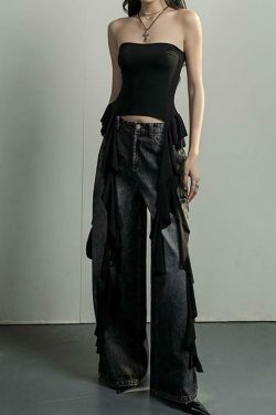 Y2K Aesthetic Ruffled Off Shoulder Tube Top for Women - Coquette Style Grunge Fashion
