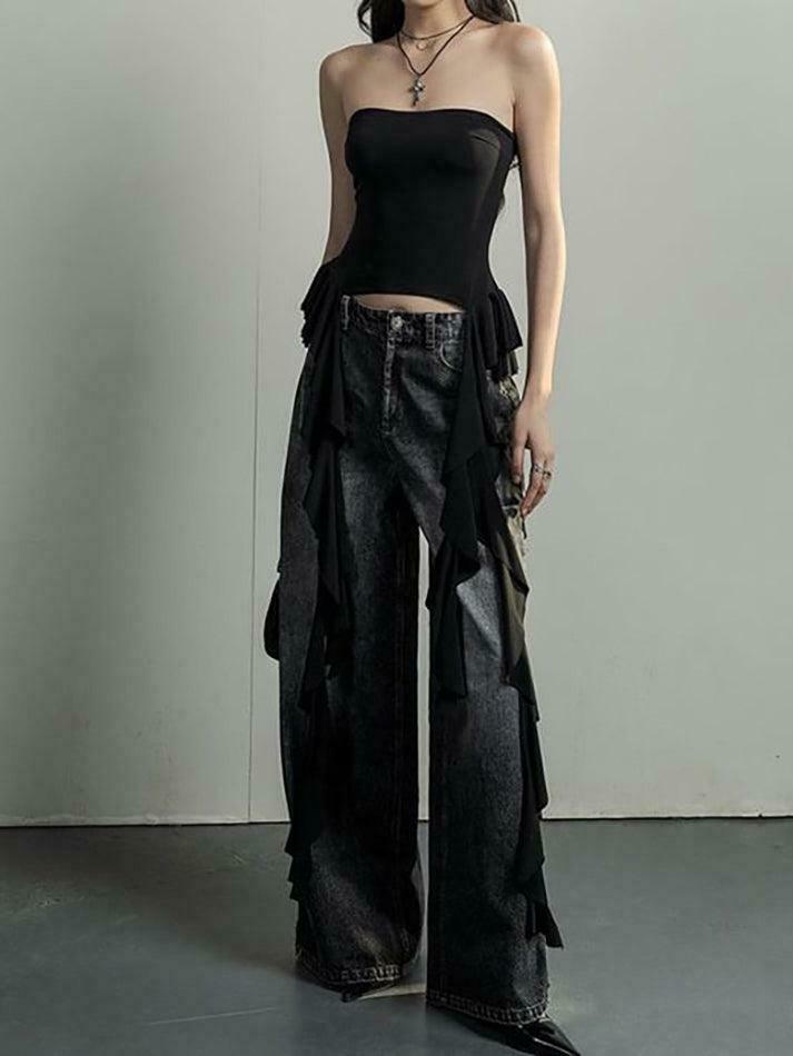 Y2K Aesthetic Ruffled Off Shoulder Tube Top for Women - Coquette Style Grunge Fashion Y2K Aesthetic Ruffled Off Shoulder Tube Top for Women - Coquette Style Grunge Fashion