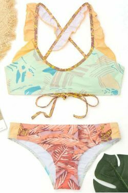 Y2K Aesthetic Ruffles Color Block Bikini - Coquette Style Grunge Fashion - Cute Tops & Cargo Skirt