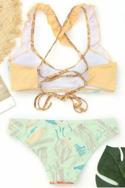 Y2K Aesthetic Ruffles Color Block Bikini - Coquette Style Grunge Fashion - Cute Tops & Cargo Skirt