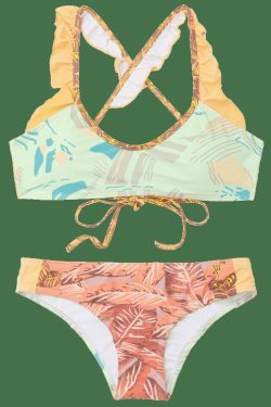 Y2K Aesthetic Ruffles Color Block Bikini - Coquette Style Grunge Fashion - Cute Tops & Cargo Skirt