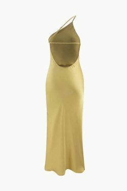 Y2K Aesthetic Satin Backless Slit Midi Dress for Women - Coquette & Grunge Style Fashion