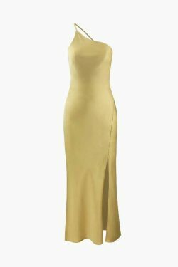 Y2K Aesthetic Satin Backless Slit Midi Dress for Women - Coquette & Grunge Style Fashion