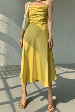 Y2K Aesthetic Satin Maxi Dress - Coquette Style with Grunge & Pastel Goth Vibes