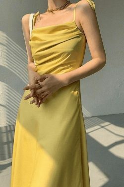 Y2K Aesthetic Satin Maxi Dress - Coquette Style with Grunge & Pastel Goth Vibes