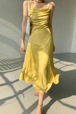 Y2K Aesthetic Satin Maxi Dress - Coquette Style with Grunge & Pastel Goth Vibes