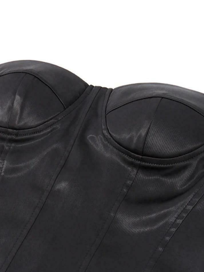 Y2K Aesthetic Satin Mini Dress with Wrapped Breast Pads and Backless Straps Y2K Aesthetic Satin Mini Dress with Wrapped Breast Pads and Backless Straps