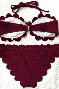 Y2K Aesthetic Scalloped Bandeau Bathing Suit - Coquette Grunge Fashion & Pastel Goth Vibes