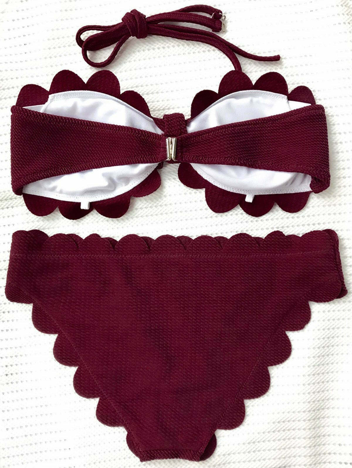 Y2K Aesthetic Scalloped Bandeau Bathing Suit - Coquette Grunge Fashion & Pastel Goth Vibes Y2K Aesthetic Scalloped Bandeau Bathing Suit - Coquette Grunge Fashion & Pastel Goth Vibes