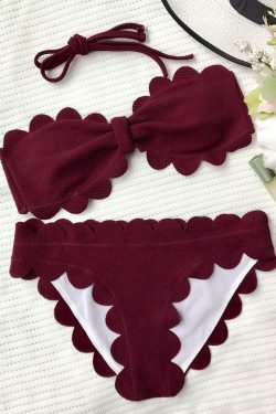 Y2K Aesthetic Scalloped Bandeau Bathing Suit - Coquette Grunge Fashion & Pastel Goth Vibes