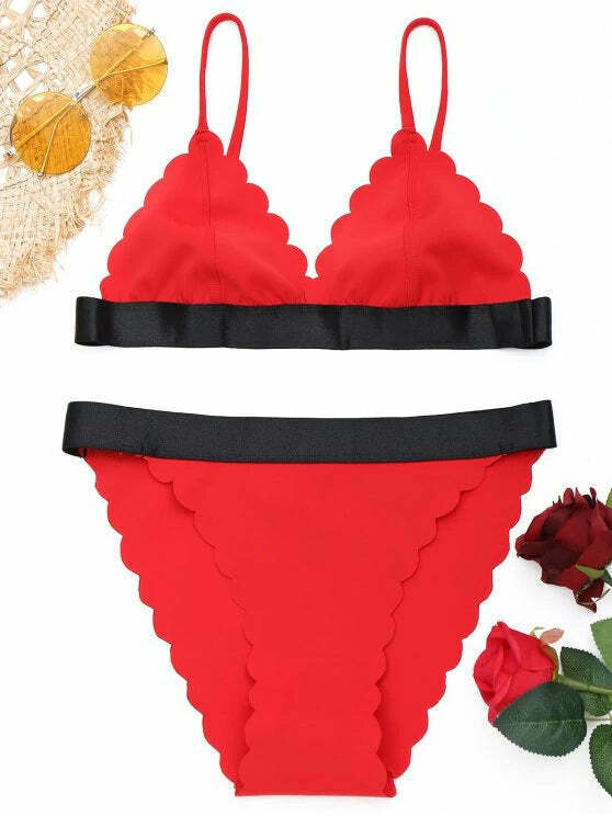Y2K Aesthetic Scalloped Bikini Set - Trendy Women's Fashion for Coquette and Grunge Styles Y2K Aesthetic Scalloped Bikini Set - Trendy Women's Fashion for Coquette and Grunge Styles