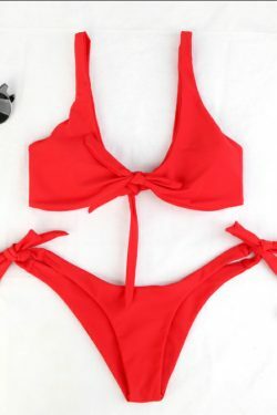 Y2K Aesthetic Scrunch Butt Thong Bikini with Knot Detail