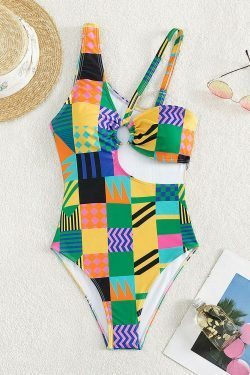 Y2K Aesthetic Sexy Beach Printed One-Piece Swimsuit Bikini