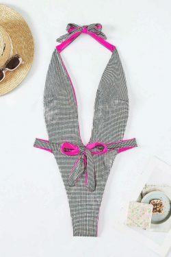 Y2K Aesthetic Sexy Halter Conjoined Bikini - Coquette Style for Women