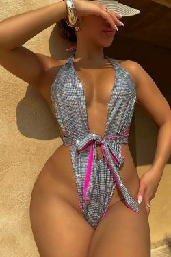 Y2K Aesthetic Sexy Halter Conjoined Bikini - Coquette Style for Women