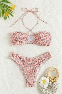 Y2K Aesthetic Sexy Print Pleats Strap Bikini for Niche Women Fashion