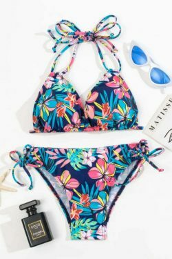 Y2K Aesthetic Sexy Print Strap Pleated Swimsuit Bikini for Women - Coquette Fashion