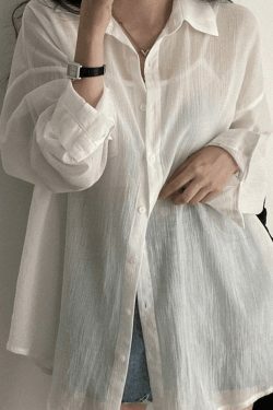 Y2K Aesthetic Sheer Long Sleeve Blouse - Coquette Style Grunge Fashion - Cute Tops for Women